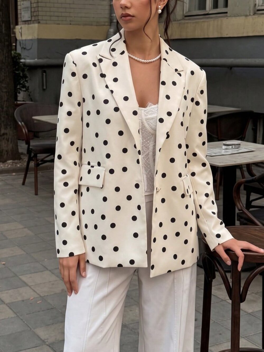 Pale Apricot Casual Women's Elegant Polka Dot Jacket - Picture 9 of 9